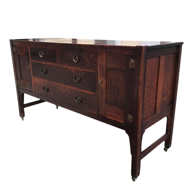 Antique Signed Stickley Brothers Mission Arts & Crafts Buffet Server