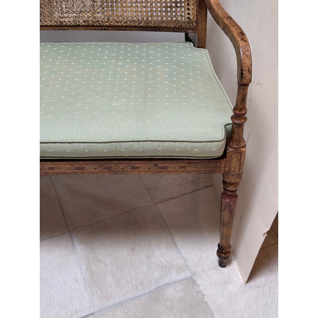 Textile Regency Style Caned Bench With Cushion For Sale - Image 7 of 12