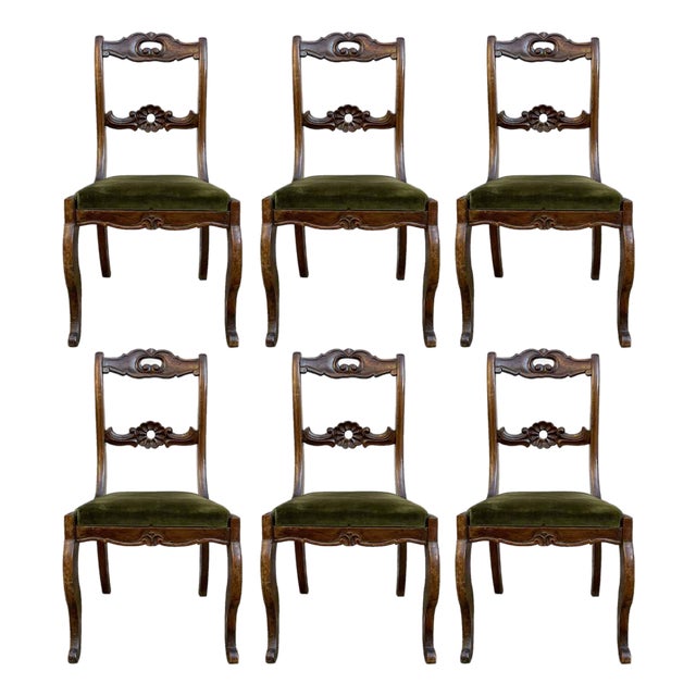 19th-Century Walnut Chairs, Set of 6 For Sale