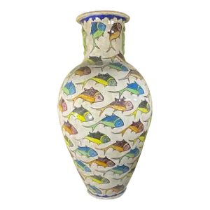 Large Persian Vintage Hand Painted Ceramic Fish Vase