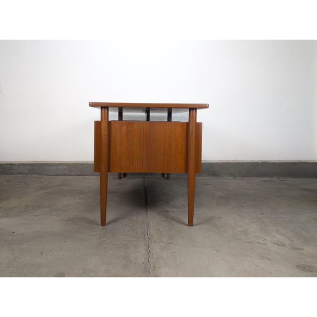 1960s 1960s Danish Modern Floating Top Teak Desk Attributed to Johannes Sorth for Bornholm Møbelfabrik For Sale - Image 5 of 18