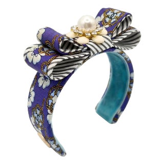 Chanel CC Camellia Vintage Silk Necktie Cuff Bracelet For Sale