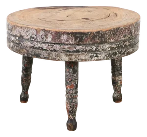 Rustic Round Wood Slice Painted Three-Legged Accent Table