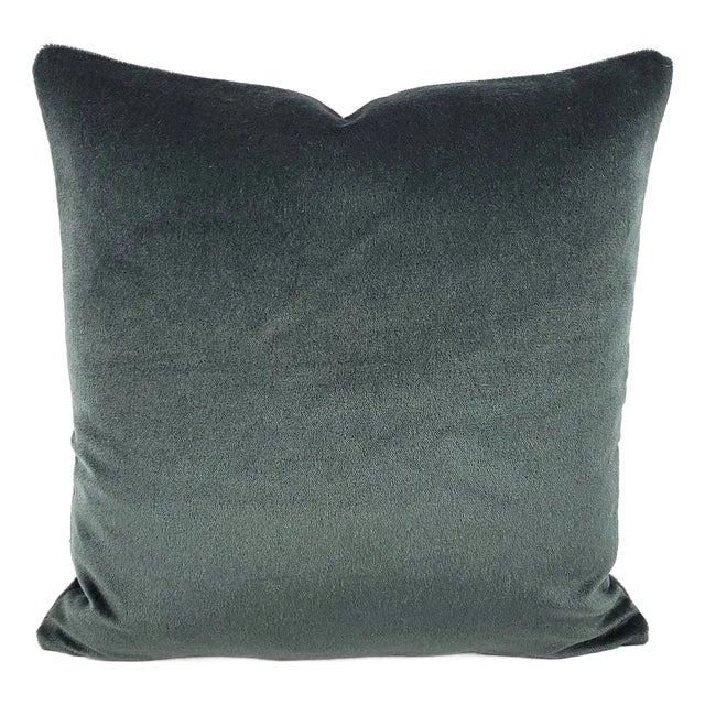 Holly Hunt Take Direction in Turquish Pillow Cover - 20" X 20" Dark Navy Teal Mohair Cushion Case For Sale
