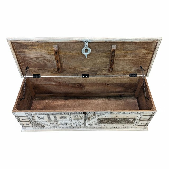 Farmhouse Vintage 45" Wide Distressed White Solid Wood Chest For Sale - Image 3 of 6