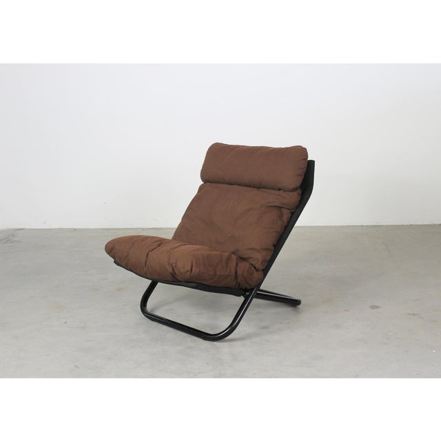Black Marcello Cuneo High Backrest Cross Chair in Steel and Brown Fabric from Arflex, 1970s For Sale - Image 8 of 8