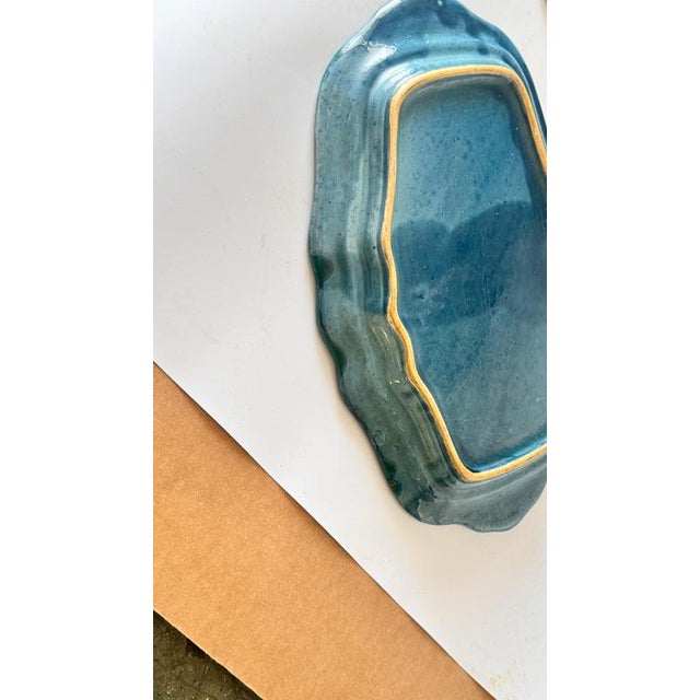 Ceramic French Green and Yellow Ceramic Serving Dishes with Layered Rim, 1970s, Set of 2 For Sale - Image 7 of 14