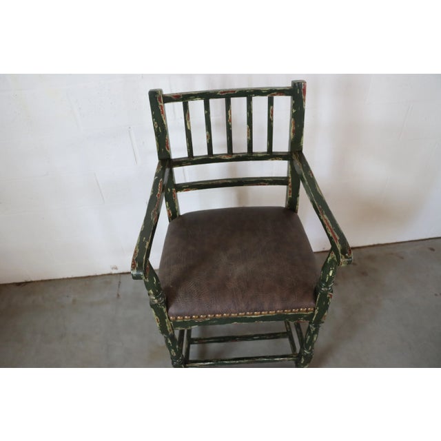 French Country Distressed Rustic Bar Stool For Sale - Image 3 of 11