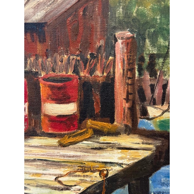 Vintage Signed Maritime Harbor Oil Painting by P. McIsaac For Sale In Nashville - Image 6 of 10