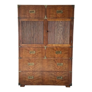 1970s Henredon Campaign Highboy Dresser For Sale