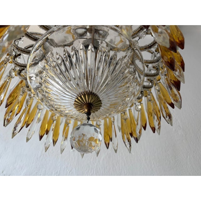 Italian Micro-Beaded Tiered Yellow Crystal Prisms Chandelier C 1920 Amber For Sale - Image 11 of 12