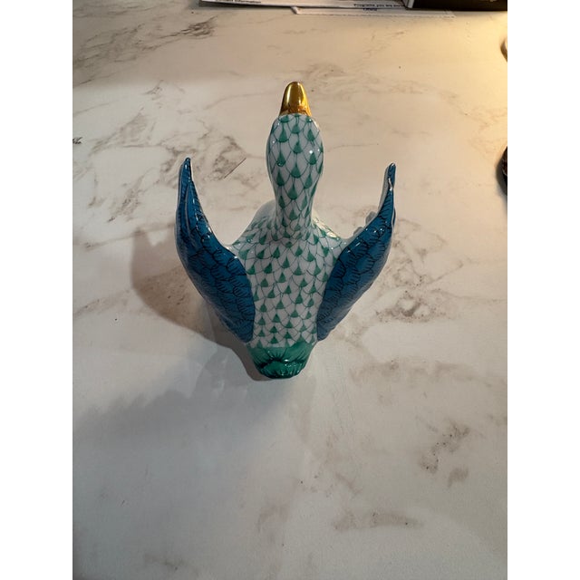 Traditional Herend First Edition Green Fishnet Goose With Open Wings – Model 15588 Style For Sale - Image 3 of 7