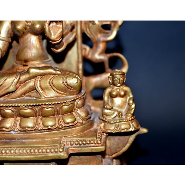 Gilt Bronze Tibetan Buddha Under Bodhi Tree For Sale - Image 13 of 16