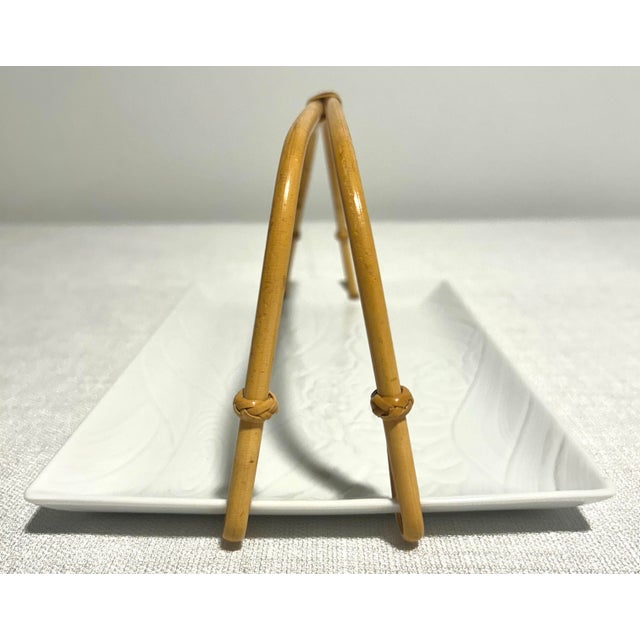 Mid-Century Modern MCM Neiman Marcus Japanese Porcelain and Bamboo Handled Tray For Sale - Image 3 of 6