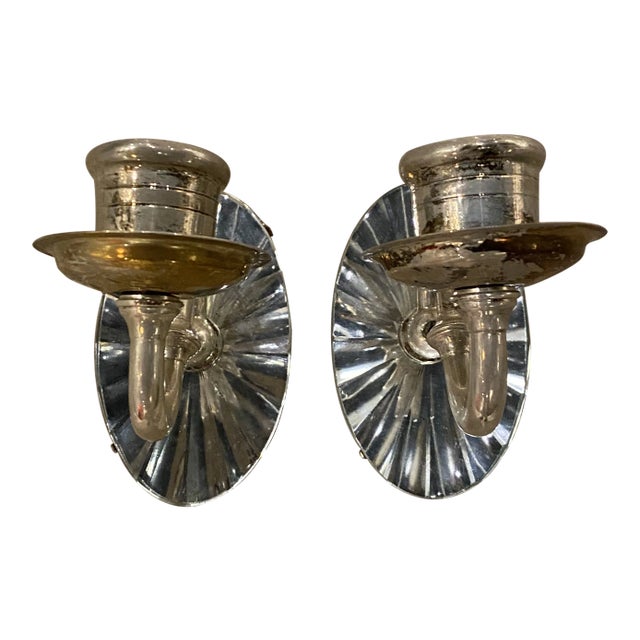 1920s Small Silver Plated and Mirror Sconces With One Light - Pair For Sale