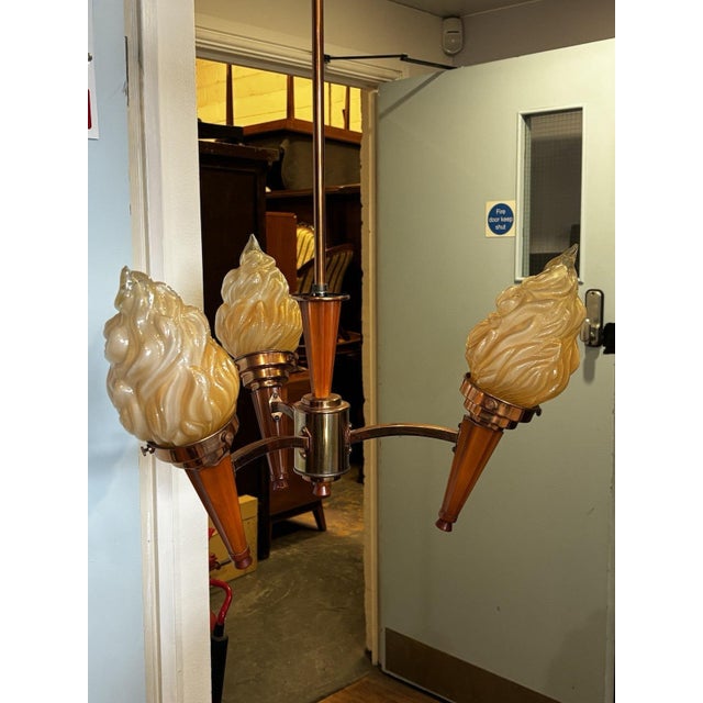Orange Art Deco Torch Chandelier For Sale - Image 8 of 12