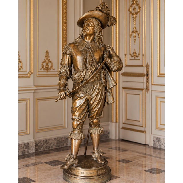 An impressive late 19th-century Don Juan statue, dating to approximately 1880–1900 and artisan made in a richly detailed...