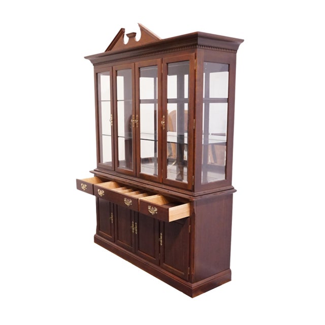 Cresent Furniture Solid Cherry Traditional Style 75" Buffet W. Lighted Display Pediment China Cabinet 8252 8272 For Sale - Image 9 of 18