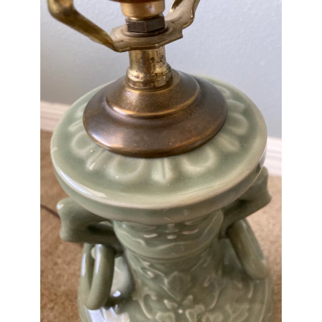 Mid 20th Century Mid 20th Century Deep Green Celadon and Brass Chinese Table Lamp For Sale - Image 5 of 10
