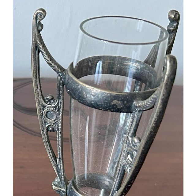 Pair of Art Nouveau / Jugendstil Silver-Plated and Glass Vases, Central Europe, Circa 1900, Set of 2 For Sale - Image 4 of 9