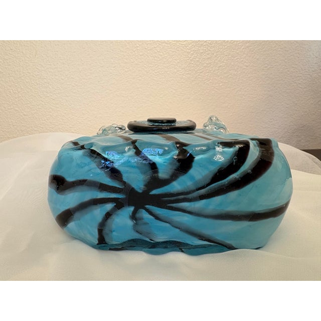 Murano Murano Style Vintage Teal and Black Striped Hand Blown Glass Purse Sculpture For Sale - Image 4 of 4