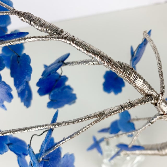 Vintage MCM Large Whimsy Tree Sculpture Art Blue Glass Leaves & Base With Wire For Sale In Baltimore - Image 6 of 9