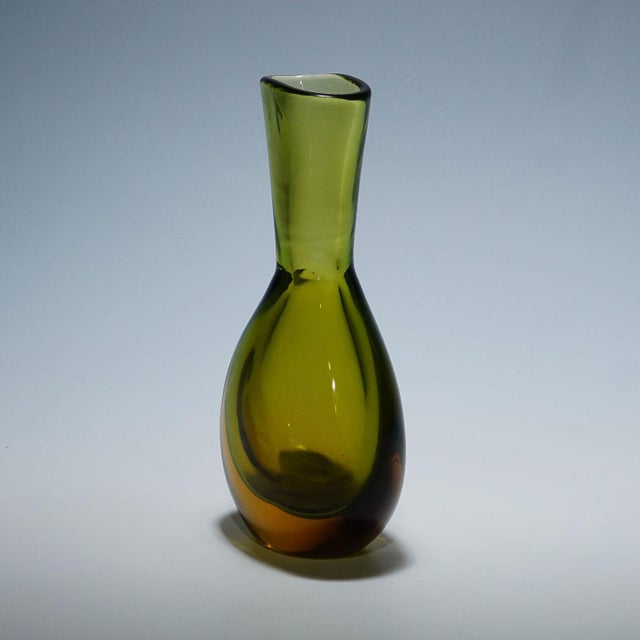 Vase in Green and Amber Sommerso Glass, Flavio Poli for Seguso A vintage art glass vase, designed by Flavio Poli and...