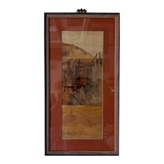 Vintage Hawaiian Banana Leaf Bark Art Landscape – Mixed Media Natural Fiber Collage, Wood Frame For Sale