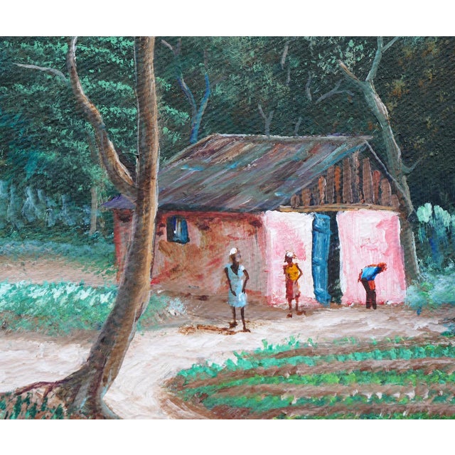 Jean-Felix Defournoy Modern Green & Brown Rural Village Landscape Painting with Playing Children, Late 20th Century For Sale - Image 12 of 12