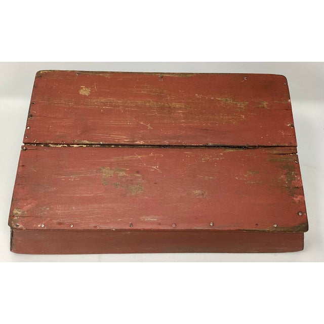 American Antique Wood Cutlery Tray With Red Paint For Sale - Image 3 of 3