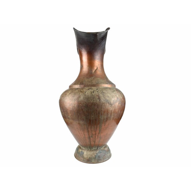 Italian Tall Ex-Large Hammered Solid Copper Pitcher Vase - Made in Italy For Sale - Image 4 of 13
