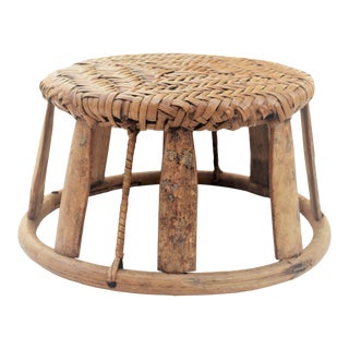 Antique French Bentwood Rattan Footstool For Sale