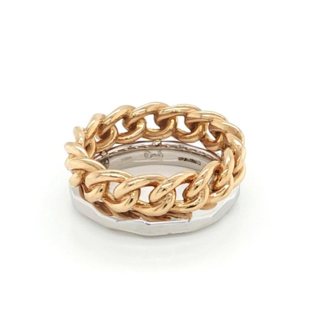Mid 20th Century Pomellato Milano 18k Two Tone Gold Chain Style Double Stack Band Ring Size 5 For Sale - Image 4 of 6