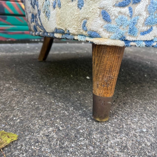 Vintage Barrel-Back Blue Floral Armchair For Sale - Image 10 of 12