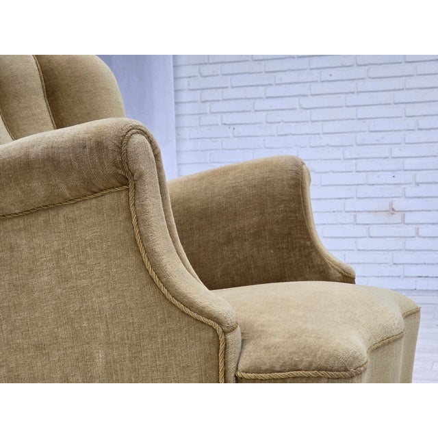 Vintage Danish Lounge Chair in Green Furniture Velour and Oak, 1960s For Sale - Image 12 of 18