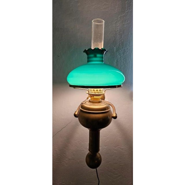Late 19th Century C Gray Chandlers 1882 Scotland Green Cased Glass Brass Gimble Wall Mount Lamp For Sale - Image 5 of 18