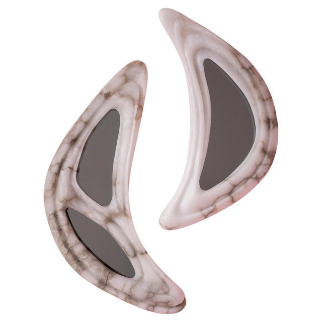 Aqua Fossil II Mirrors in Alabaster and Mirror Glass by Amarist Studio, Set of 2 For Sale - Image 16 of 16
