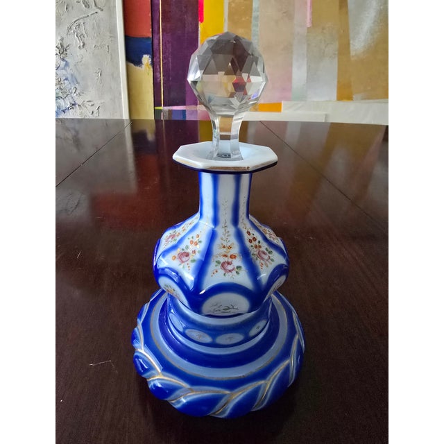 Glass Antique Moser Bohemian Glass Translucent Opaline Overlay Bottle For Sale - Image 7 of 9