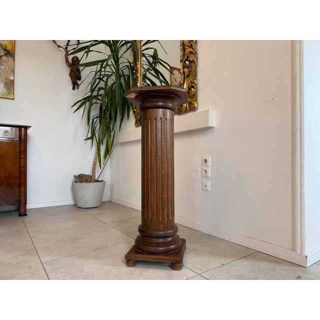 Brown Pedestal in Walnut For Sale - Image 8 of 8