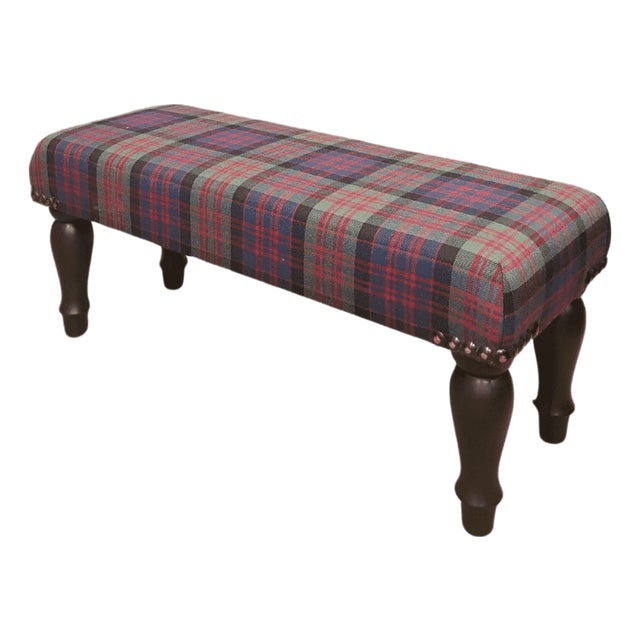 Scottish Tartan Wool Narrow Stool - Ruby Red For Sale