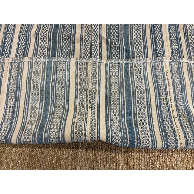 Textile Vintage Kilim Fabric Fragment in Tan and Denim Blue Colors Stripe For Sale - Image 7 of 8