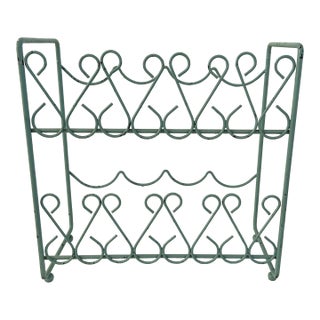 Vintage Sea Foam Green Scroll Tabletop Wine Rack For Sale