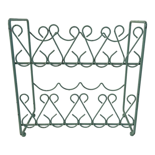 Vintage Sea Foam Green Scroll Tabletop Wine Rack For Sale