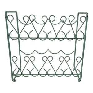 Vintage Sea Foam Green Scroll Tabletop Wine Rack