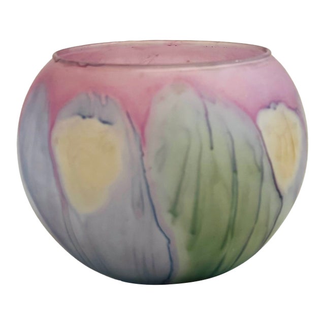 Vintage Hand Painted Art Glass Sphere Vase - Deco Art Designs, Canada For Sale
