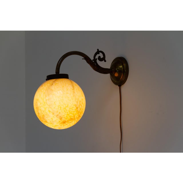 Metal Italian Art Nouveau Glass and Brass Moon Wall Light, 1920s For Sale - Image 7 of 18