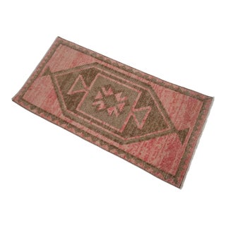 1970s Vintage Hand Knotted Small Rug Muted Color Door Mat Entry Decor Bedside Rug 2x3 Ft Approx For Sale