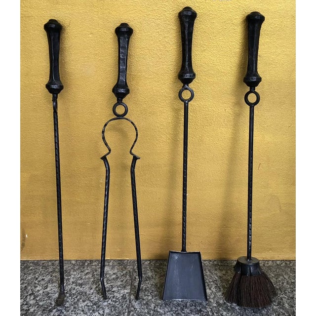 Wrought Iron Fireplace Set, 1940s, Set of 4 For Sale - Image 3 of 18