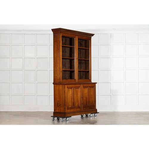 Late 19th Century Large Antique English Oak Glazed Bookcase Cabinet, 1880 For Sale - Image 5 of 18