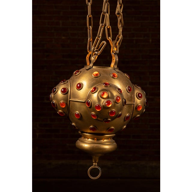 Traditional Early 20th Century Renaissance Revival Flush-Mount Lamp With Glass Cabochons For Sale - Image 3 of 7